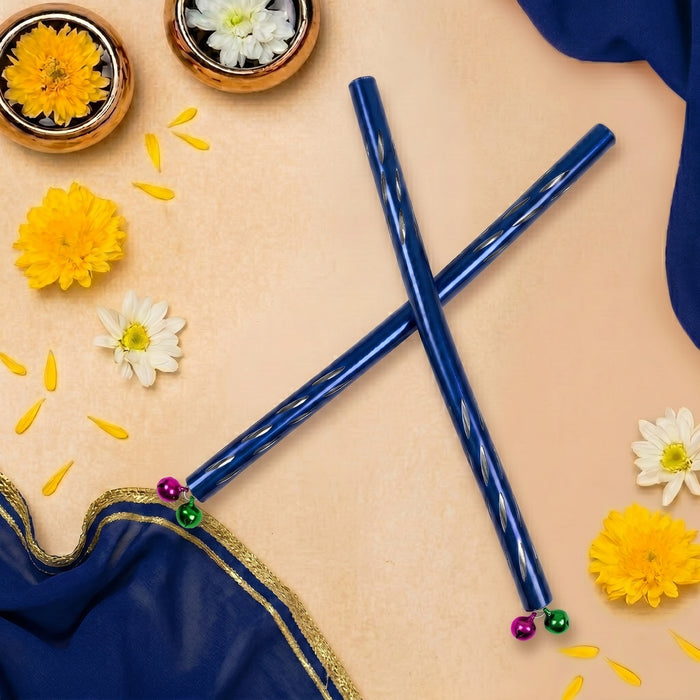 Premium Metallic Blue Aluminium Dandiya Sticks with Musical Bells