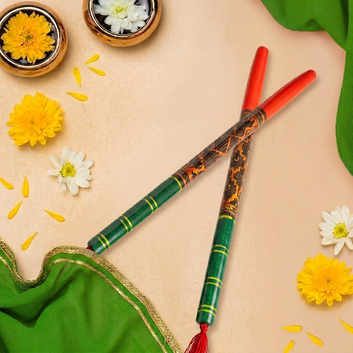 Traditional Folk Art Painted Wooden Dandiya Sticks