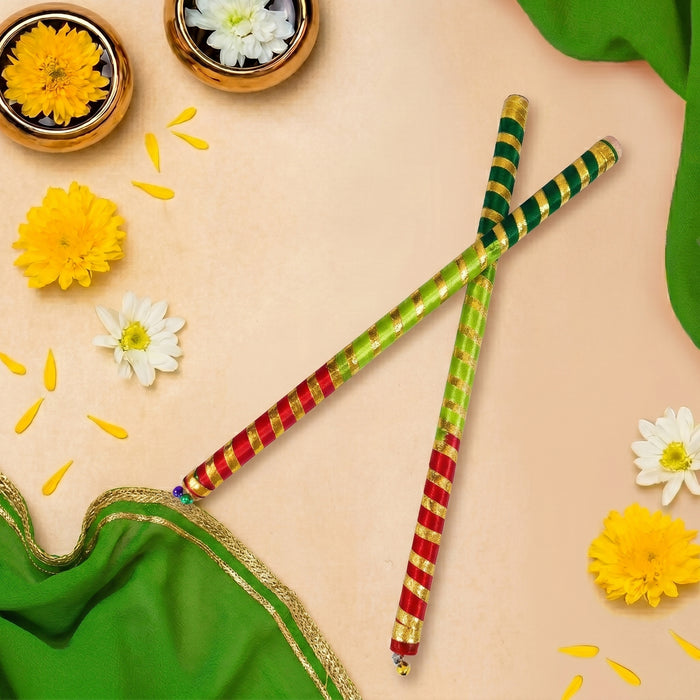 Handcrafted Silk Ribbon Triple Colour Wooden Dandiya Sticks