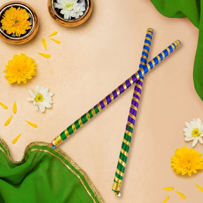 Handcrafted Multicolor Silk Ribbon Wrapped Wooden Dandiya Sticks