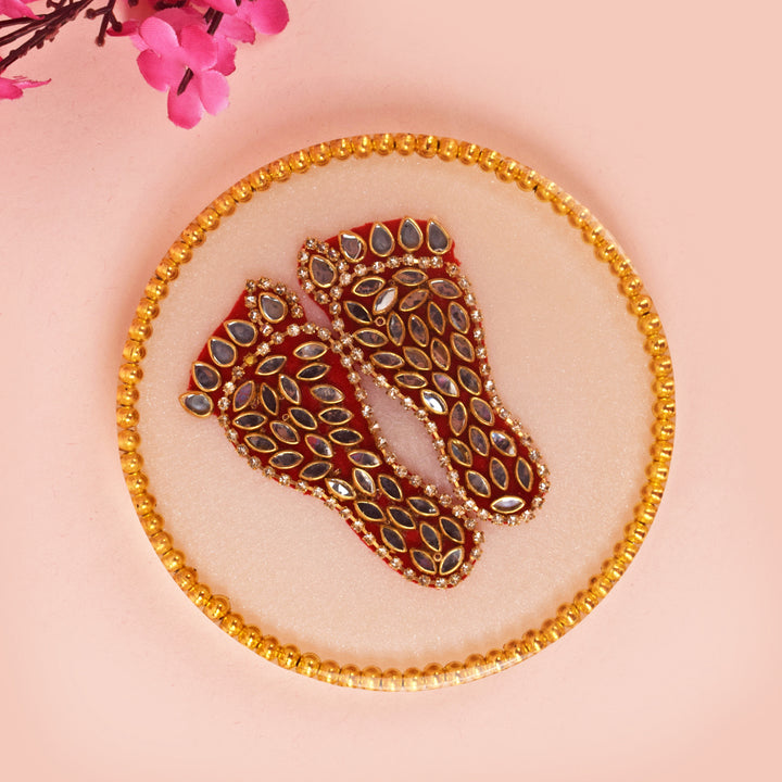 Goddess Lakshmi Charan Resin Charan Paduka: The Sacred Footprints, intricately crafted resin footprints symbolizing Goddess Lakshmi, ideal for worship and bringing prosperity to the home.
India’s Largest Pooja Accessories Brand – www.satvikstore.in 