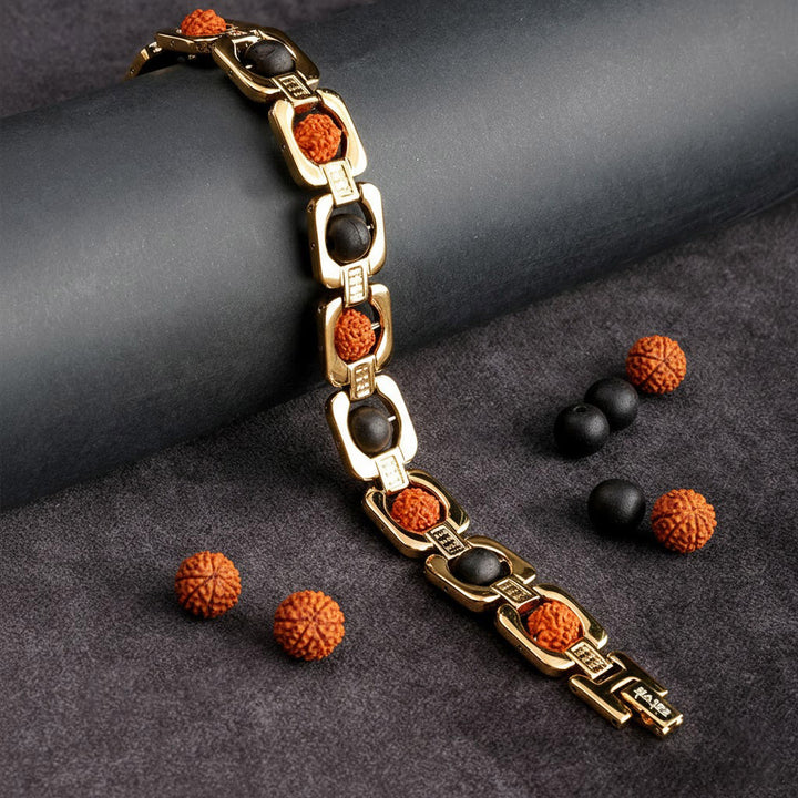 Gold Plated Karungali and Rudraksha Bracelet Unisex Spiritual Jewelry for Positive Energy and Protection India’s Largest Puja Accessories Brand- www.satvikstore.in
