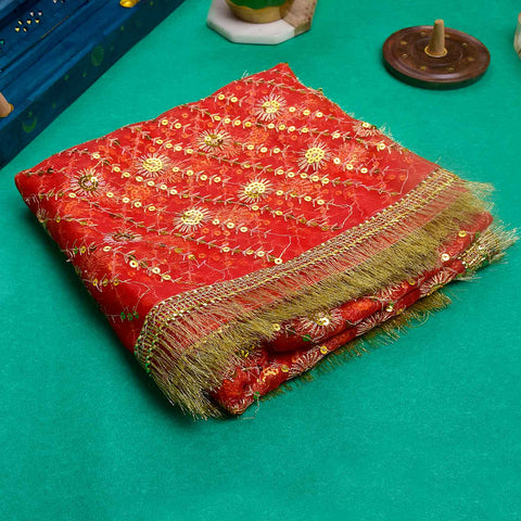 Elegant 75x45 inch Graceful Red Mata Chunri with rich fabric and delicate detailing for Mata idol decoration – India’s Largest Pooja Accessories Brand – www.Satvikstore.in