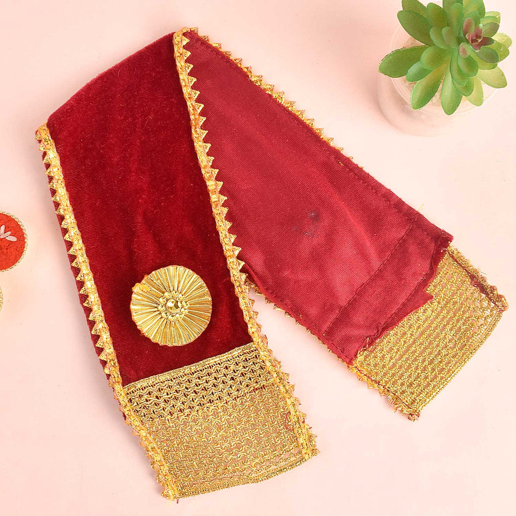Graceful maroon Angvastra Patka Dupatta in 18 and 25-inch sizes, perfect for religious rituals, festive occasions, and traditional spiritual wear. India’s Largest Pooja Accessories Brand – www.satvikstore.in