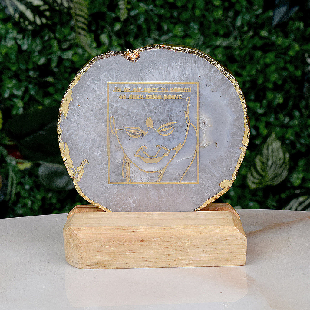 Guruji Agate Stone Stands showcasing beautifully polished agate stones on elegant bases, ideal for spiritual and decorative use. India’s Largest Pooja Accessories Brand – www.satvikstore.in