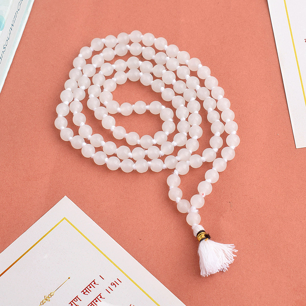 Hakik Jap Mala (White) – A Spiritual Healing Mala for Peace, Clarity, and Emotional Balance. India’s Premium Hakik Jap Mala Store - www.satvikstore.in
