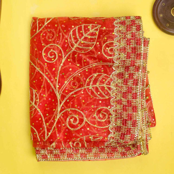 Beautiful handcrafted 84x42 inch Mata Chunri with delicate handwork and premium fabric for Mata idol decoration – India’s Largest Pooja Accessories Brand – www.Satvikstore.in