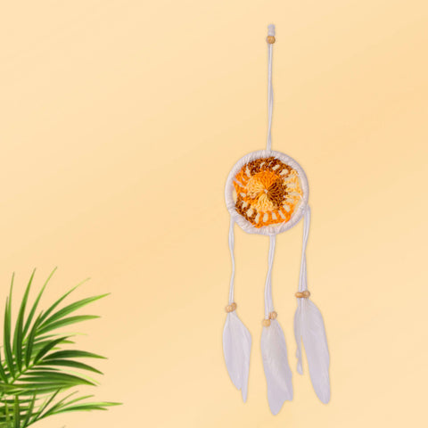 Handmade Wall Decor with Nature Feather Charms (Round Shape) – Beautifully crafted round wall decor featuring natural feather charms for a rustic and bohemian aesthetic. India’s Largest Pooja Accessories Brand – www.satvikstore.in