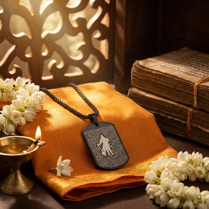 Hanuman Chalisa microcarved black pendant with sacred text – devotional pendant for daily wear and spiritual protection. India’s Largest Pooja Accessories Brand - www.satvikstore.in