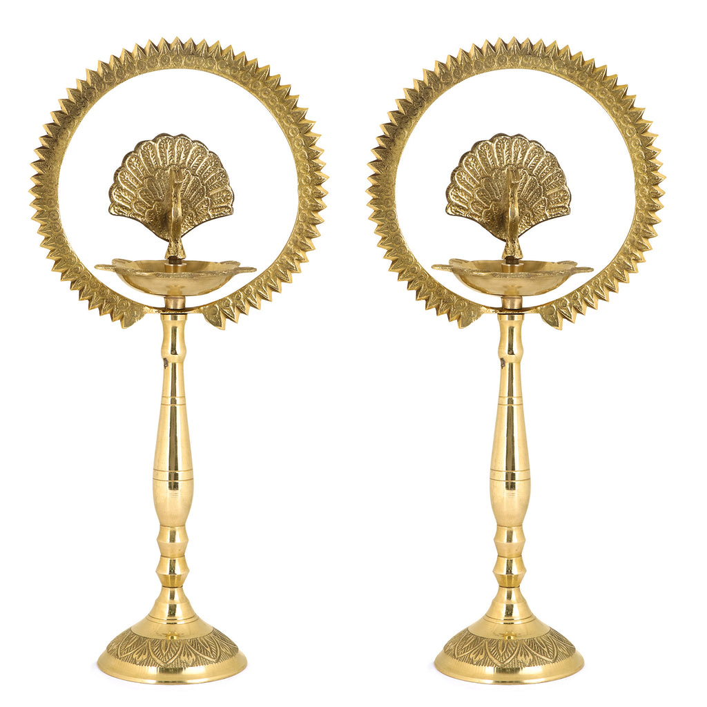 9 Inch Brass Mor Kiran Standing Diya Puja Store Online Pooja Items Online Puja Samagri Pooja Store near me www.satvikstore.in