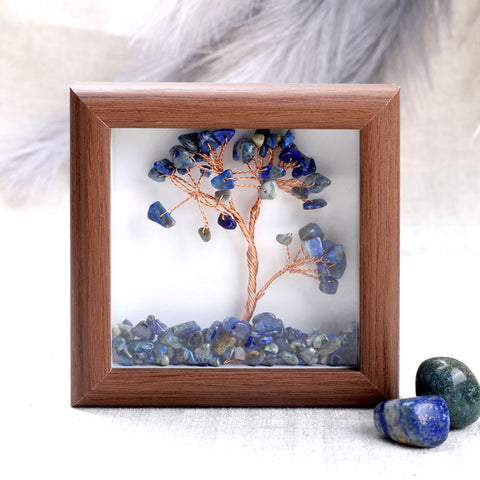 Lapis lazuli healing stone tree frame for wisdom and positive energy. India’s Largest Puja Accessories Brand- www.satvikstore.in