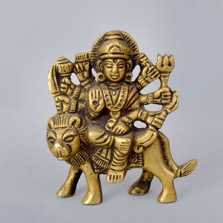 2.8 Inch Maa Durga Brass Idol – Divine Presence for Car Dashboard, Symbol of Power and Protection in a Compact Form. No. 1 Brass Idol Store www.satvikstore.in 