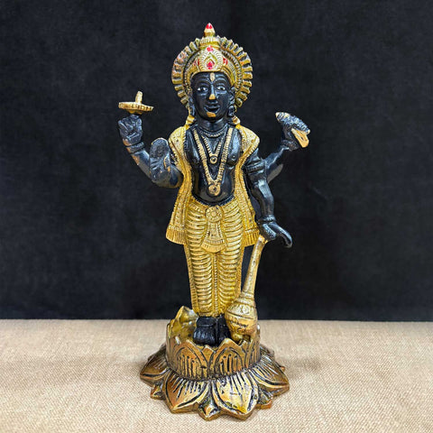 7 Inch Majestic Lord Vishnu Ji Statue, beautifully crafted in brass, representing divine protection, blessings, and serenity—perfect for home temples and spiritual decor. No.1 Brass Idol Store www.satvikstore.in 