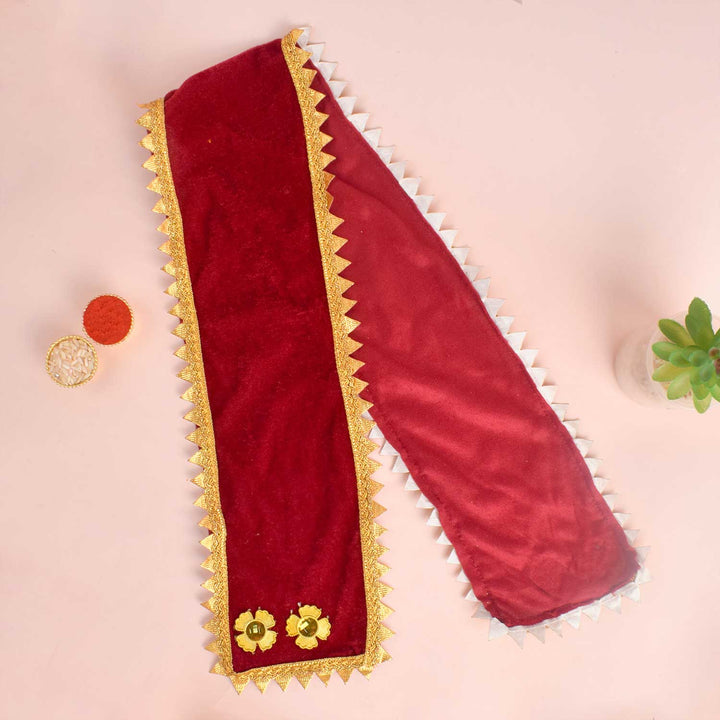 Maroon Angvastra/Patka/Duppata with Floral Design – Available in 15 and 32 inches, featuring elegant floral patterns, ideal for spiritual rituals, deity offerings, or traditional attire India’s Largest Pooja Accessories Brand – www.satvikstore.in