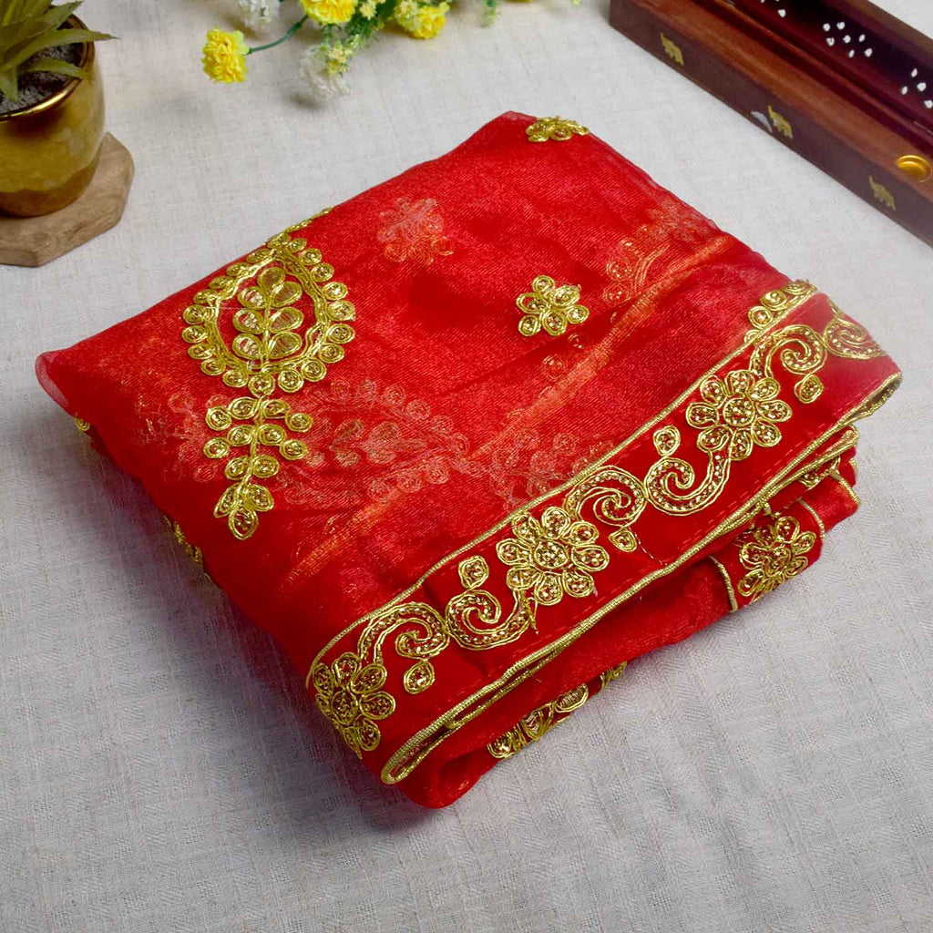 Increase your spiritual rituals with this beautiful Mata Ki Chunri, featuring intricate golden embroidery. Measuring 216 cm (85 inches) in length and 99 cm (39 inches) in height, this Chunri is ideal for Navratri, Durga Puja, temple decor, and sacred offerings. The vibrant fabric with golden motifs adds a divine charm to your religious ceremonies.

🛍️ Shop authentic Mata Ki Chunris, Devi Chunaris, and religious accessories at Satvik Store for all your pooja and festive needs. 🌸🙏