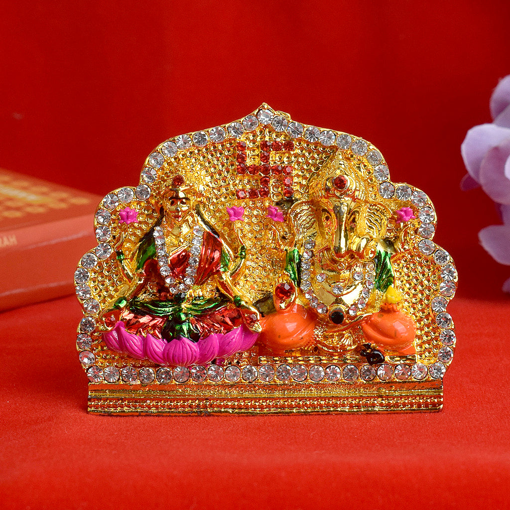 Metal Lakshmi Ganesh Idol showcasing Goddess Lakshmi and Lord Ganesha in an elegant and intricate design, symbolizing prosperity, wealth, and the removal of obstacles.India’s Largest Pooja Accessories Brand – www.satvikstore.in 