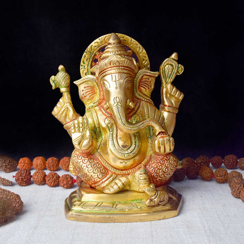 5.4 Inch Multicolor Brass Lord Ganesha Idol – Vibrant Handcrafted Statue for Home Mandir, Pooja, and Spiritual Blessings. No.1 Brass Idol Store www.satvikstore.in 