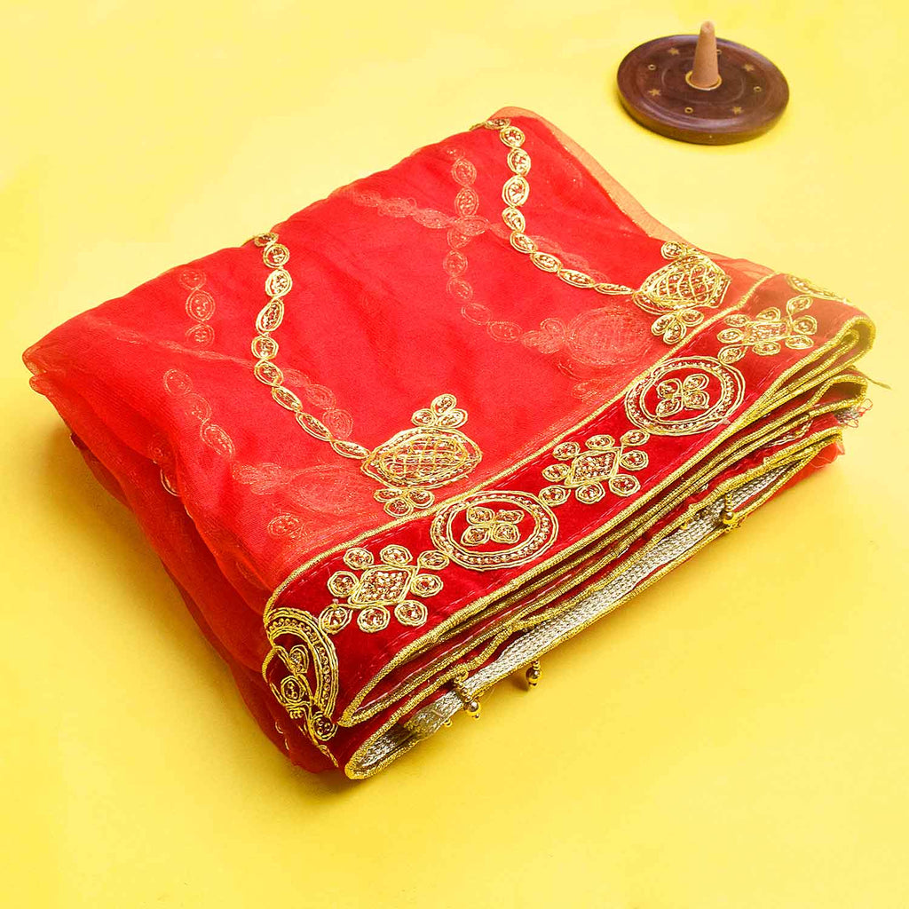 Enhance your puja rituals with this beautiful Mata Ki Chunri, featuring delicate golden embroidery. Measuring 210 cm (83 inches) in length and 100 cm (39 inches) in height, this Chunri is ideal for Navratri, Durga Puja, temple decor, and other religious ceremonies. The intricate design and fine fabric make it a meaningful addition to your devotional offerings.

🛍️ Discover authentic religious accessories at Satvik Store for all your puja and festive needs. 🌸🙏