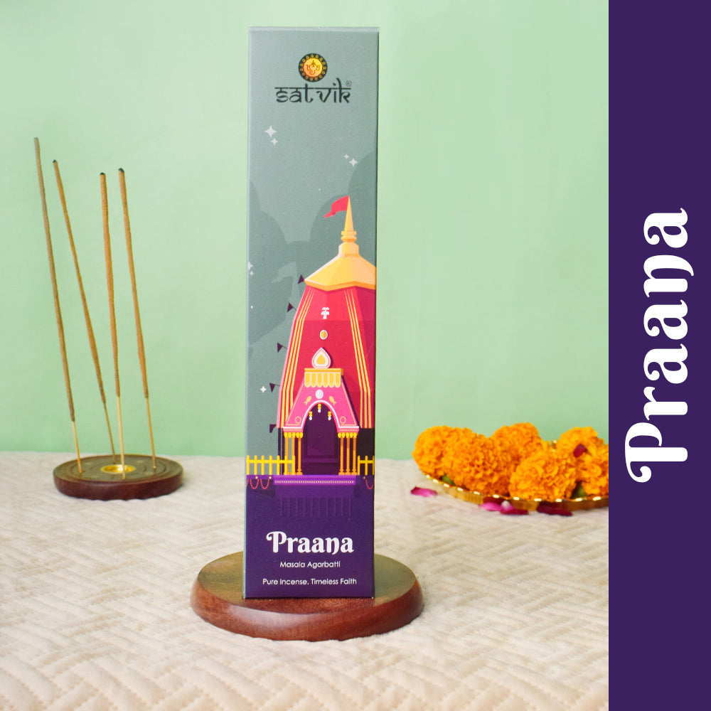 Praana Pure Masala Incense Sticks pack for relaxation, pooja, and divine fragrance. India’s Largest Pooja Accessories Brand - www.satvikstore.in