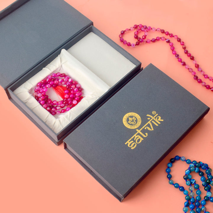 Premium Hakik Jap Mala with Pink Hakik Beads – A Spiritual Meditation Mala for Love, Emotional Healing, and Inner Peace. India’s Premium Hakik Jap Mala Store - www.satvikstore.in
