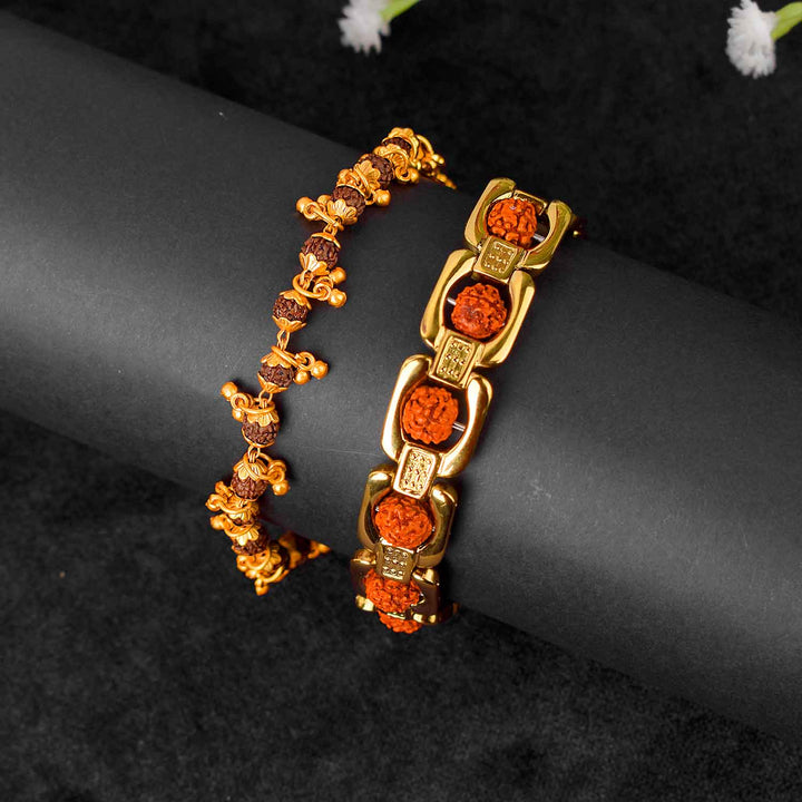 Combo of Premium PVD Coated Gold Plated Rudraksha Bracelets for Women – Stylish Spiritual Jewelry Set from Satvikstore.in India’s Largest Pooja Accessories Brand - www.satvikstore.in 