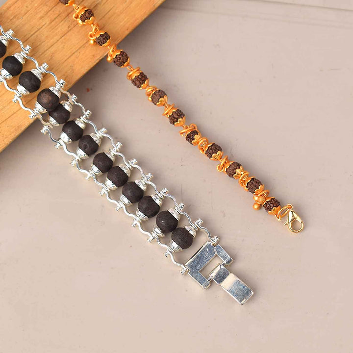 Combo of Silver Plated Karungali Bracelet & Gold Plated Rudraksha Bracelet with Premium PVD Coating – Sacred Spiritual Jewelry Set for Women India’s Largest Pooja Accessories Brand - www.satvikstore.in 