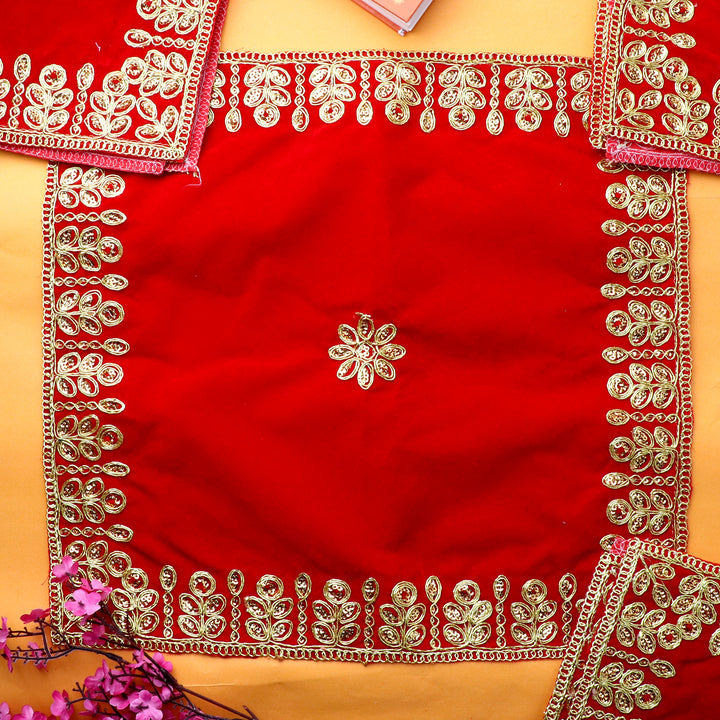 Pretty Red Velvet Puja Aasan (36.5 x 36.5 Cms) Set of 4, a set of four elegant red velvet prayer mats, designed for pooja and spiritual rituals, providing comfort and style during worship. 
India’s Largest Pooja Accessories Brand – www.satvikstore.in 