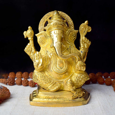 5.4 Inch Pure Brass Lord Ganesha Idol – Exquisitely Handcrafted Statue of Ganpati Ji for Home Temple, Symbolizing Wisdom, Prosperity, and New Beginnings. No.1 Brass Idol Store www.satvikstore.in 