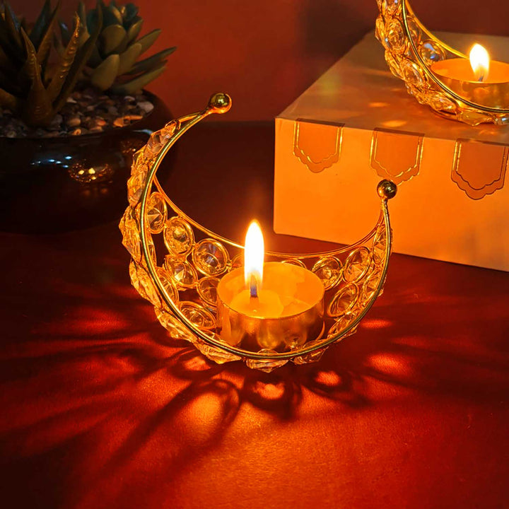 Moon Crystal Diya made from natural moonstone for spiritual rituals and home décor – 10 cm height, 101 grams. India’s Largest Pooja Accessories Brand - www.satvikstore.in 