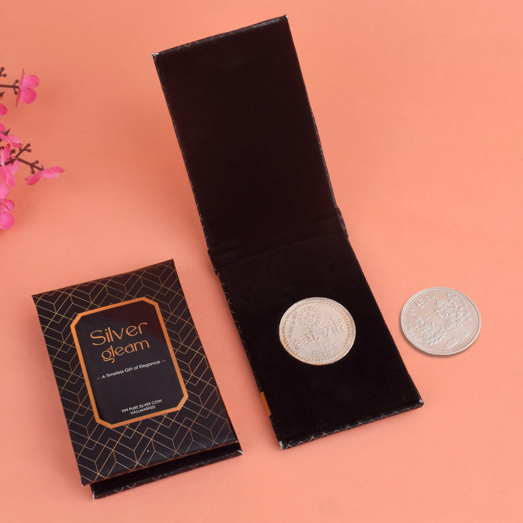 Pure Hallmarked Silver Coin (Chandi Ka Sikka) designed for pooja rituals, symbolizing wealth, purity, and divine blessings in Hindu traditions. India’s Largest Pooja Accessories Brand - www.satvikstore.in