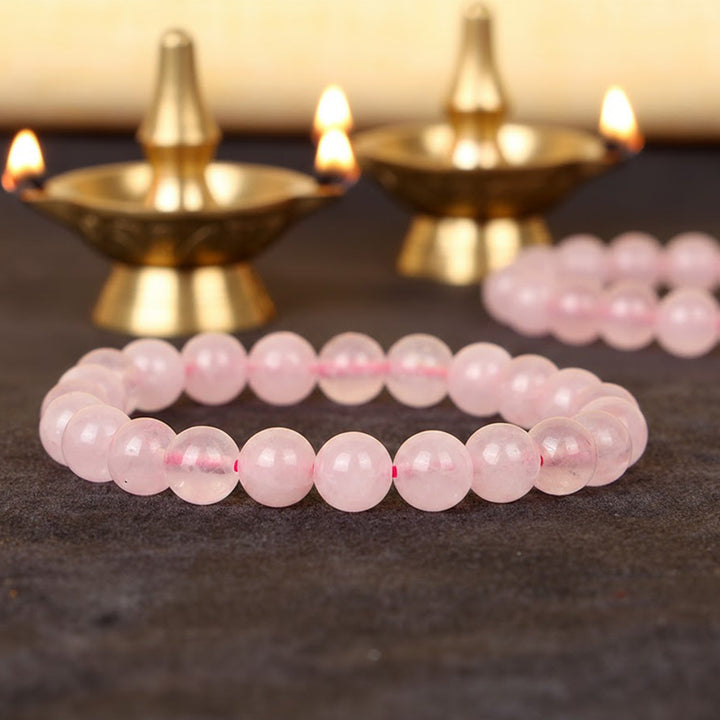 Rose quartz round bead healing stone bracelet with natural pink 8mm beads. India’s Largest Pooja Accessories Brand - www.satvikstore.in