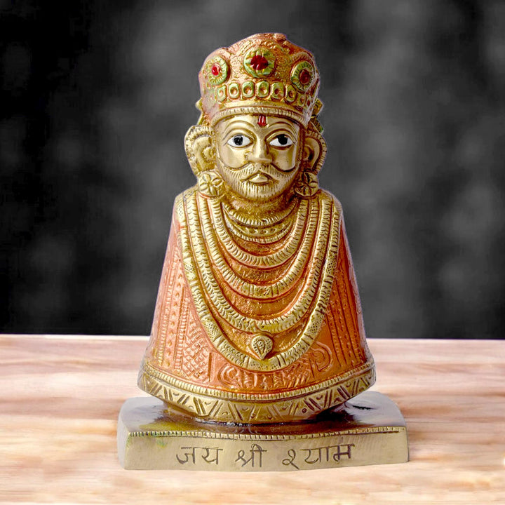  6.3 Inch Khatu Shyam Idol – Handcrafted Brass Statue Representing Divine Grace, Blessings, and Spiritual Protection for Temple and Home Decor. No.1 Brass Idol Store www.satvikstore.in 