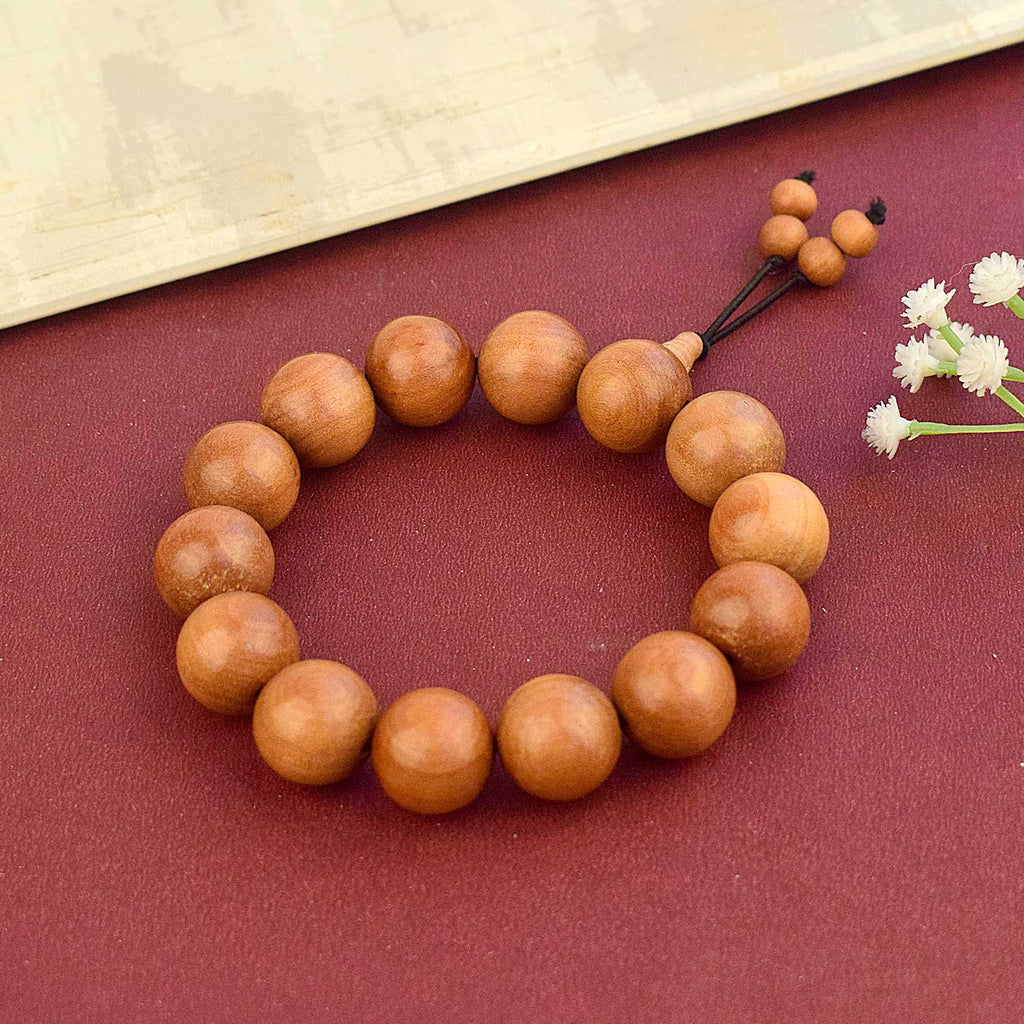 Scented White Chandan Bracelet with 14 large 18mm sandalwood beads for spiritual peace. India’s Largest Pooja Accessories Brand - www.satvikstore.in 