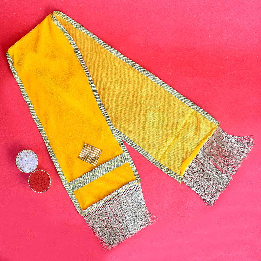 Traditional Yellow Angvastra/Patka/Duppata – 22-inch devotional cloth in classic yellow, perfect for puja, temple rituals, and spiritual attire. India’s Largest Pooja Accessories Brand – www.satvikstore.in