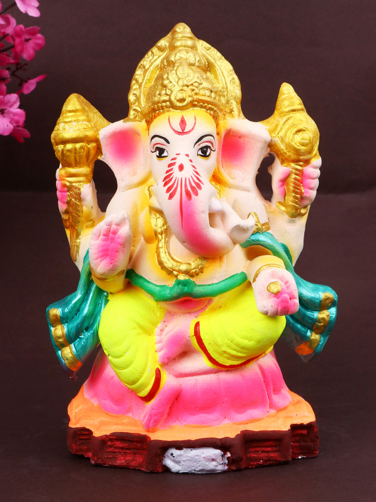 6.3-inch Varaprada Eco-Friendly Ganesha Idol made from Shadu mati, designed for a sustainable and spiritual Ganesh Chaturthi celebration. India’s Largest Pooja Accessories Brand – www.satvikstore.in