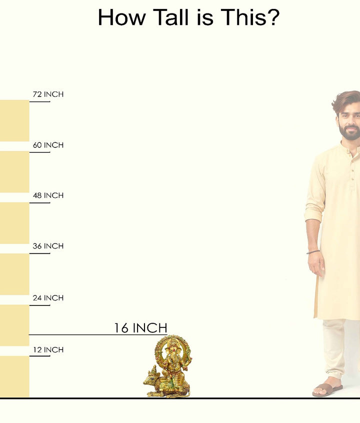 Handcrafted Brass Ganpati Idol on Nandi | Large Hindu God Ganesha Statue for Home Temple & Puja | Glossy Finish, 41 cm Height, 12.2 kg Weight | High-Quality Brass Murti | India's Large Puja Accessories Brand - Satvikstore.in