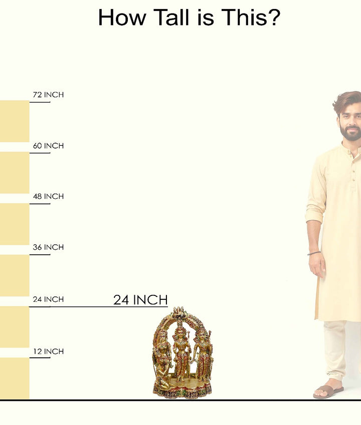 Premium Handcrafted Brass Ram Darbar Idol with Multicolor Glossy Finish | Features Lord Ram, Sita, Lakshman & Hanuman Under Ornate Arch | Traditional South Indian Design | Ideal for Home Temple, Religious Gifting & Festive Decor | Exquisite Brass Murti from Satvikstore.in