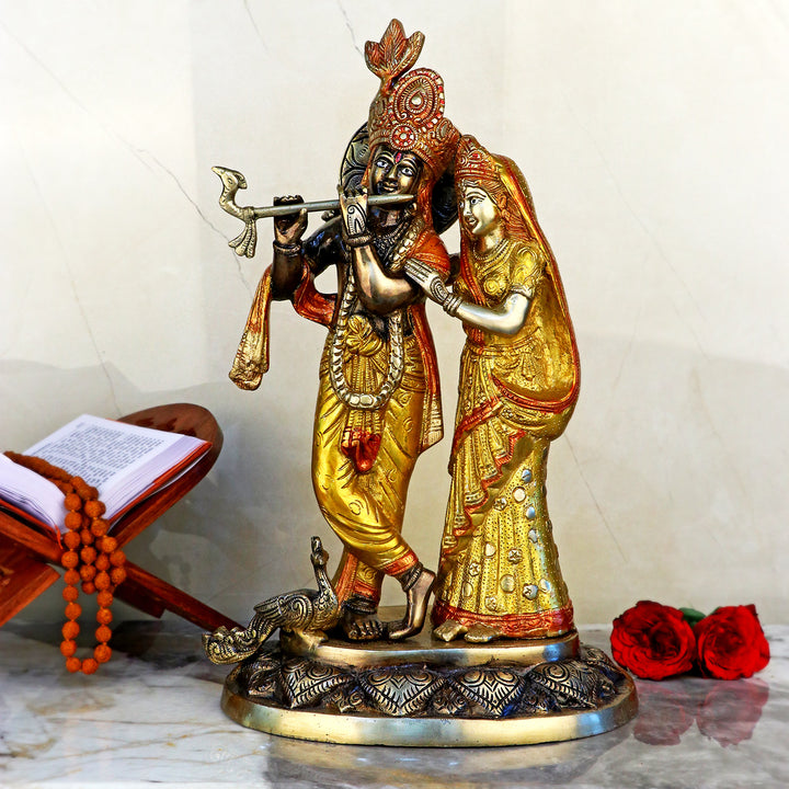 &nbsp;Lord Radha and Krishna Murti with Bansuri(Flute), Radha Krishna&nbsp;Statue made from Virgin Quality Brass for long-lasting use. Handmade product from the Artisanship of India's Craftsman Using Modern Style.
