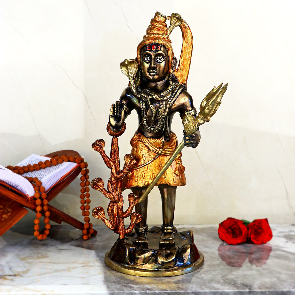 Lord Shiv, Mahadev, known for Blessing Good Health and Wealth, The Idol Is made from Premium Quality brass material for long-lasting use. Handmade product from the Artisanship of India's Craftsman Using Modern Style.