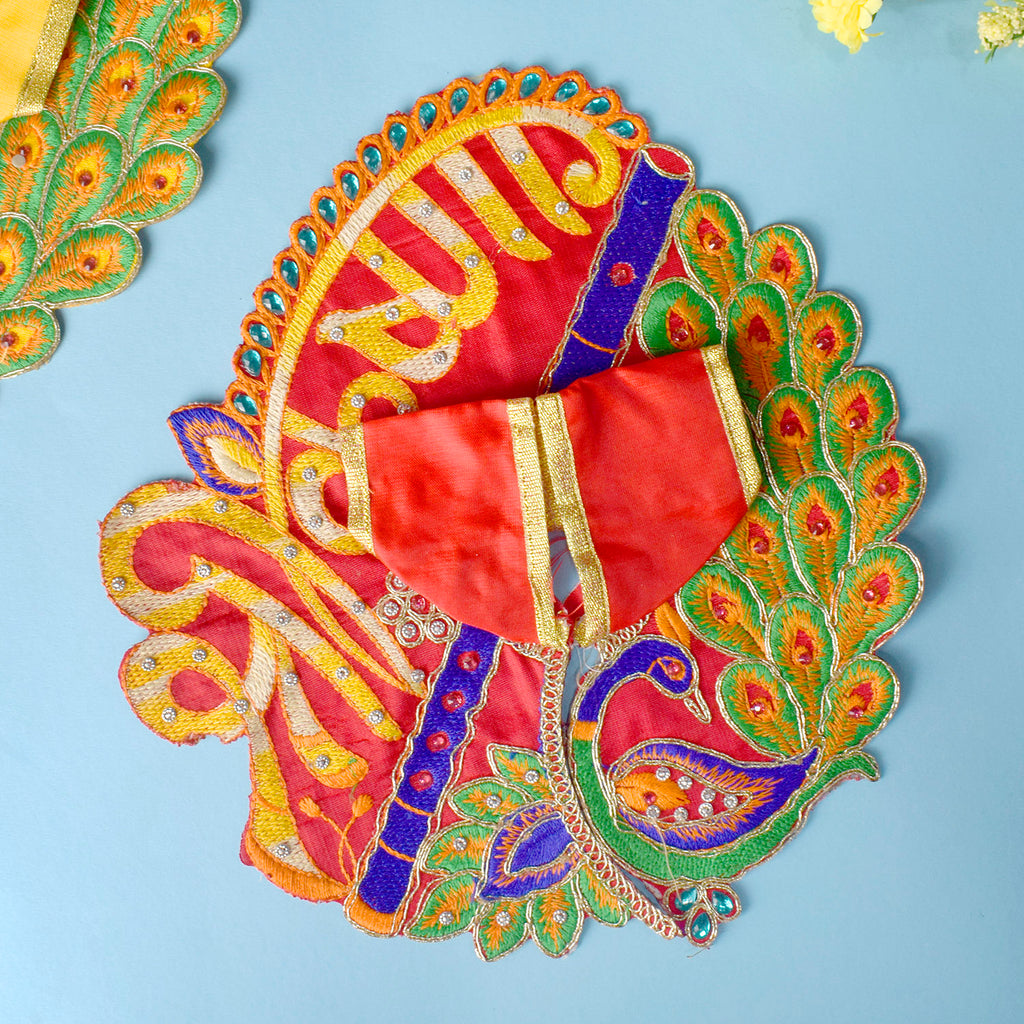 Multicolor Peacock Design Dress for Laddu Gopal in Premium Fabric with Fine Embroidery – India’s Largest Pooja Accessories Brand – www.satvikstore.in