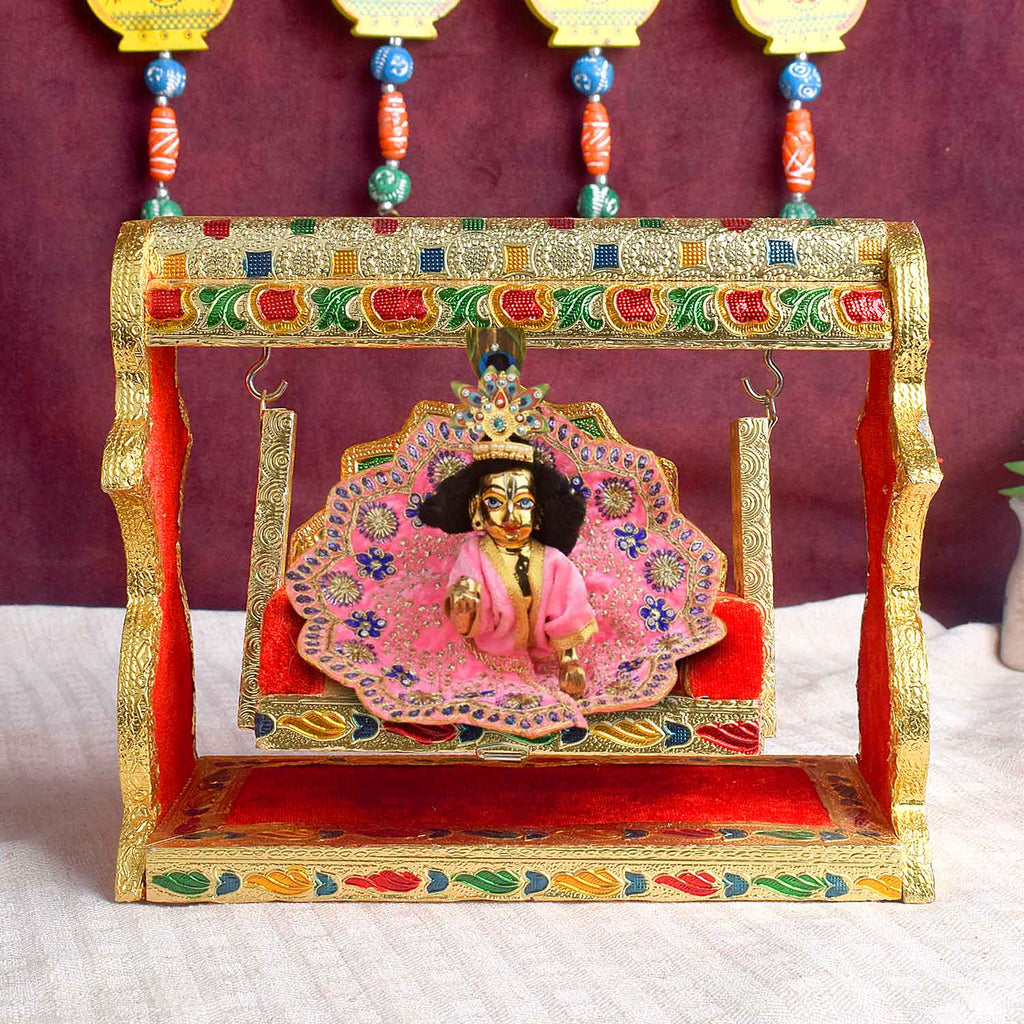 Ornate Meenakari Jhula – Singhasan Style Velvet Cradle for Laddu Gopal – India’s Largest Pooja Accessories Brand – www.satvikstore.in
