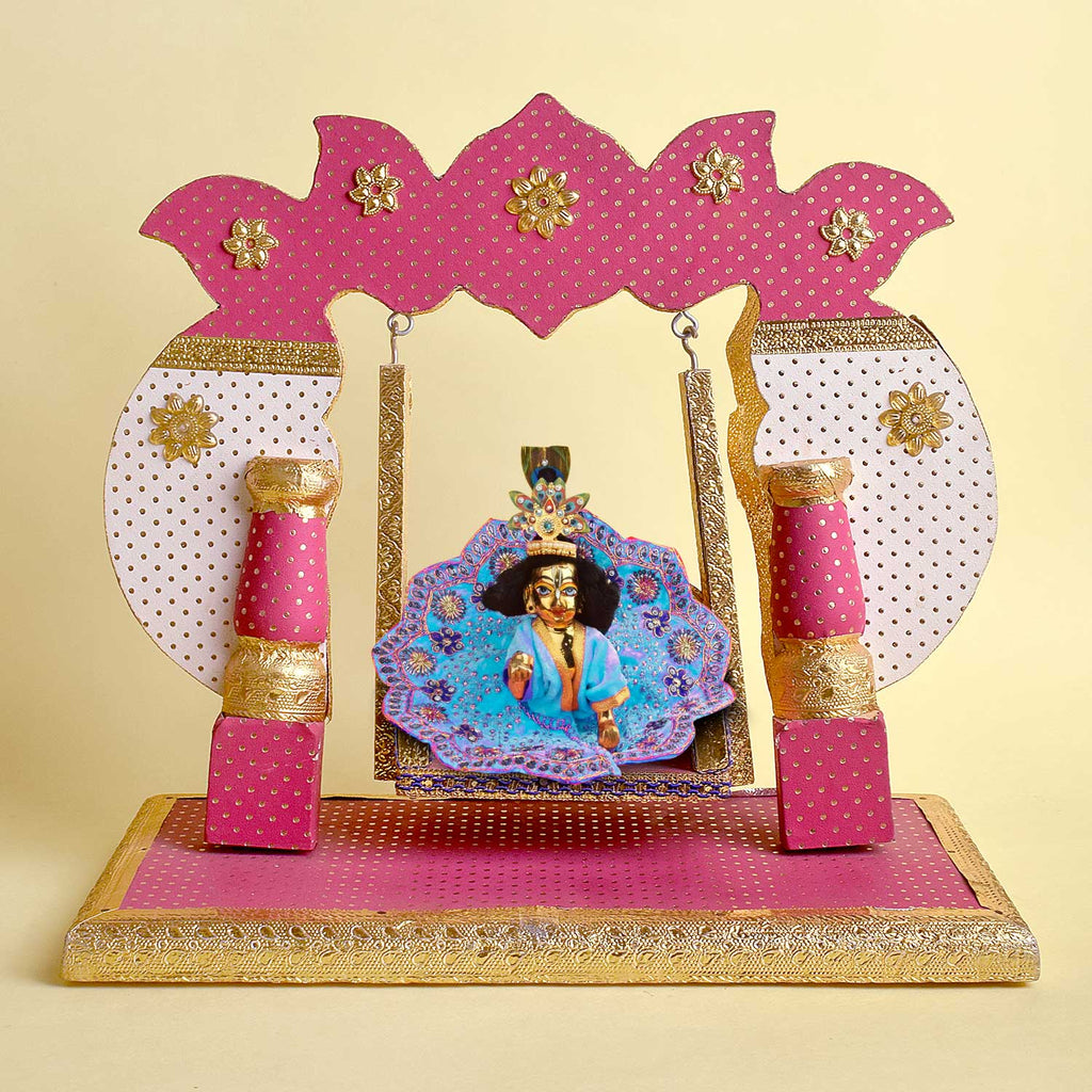 Pastel Pink & White Jhula for Laddu Gopal – India’s Largest Pooja Accessories Brand – www.satvikstore.in
