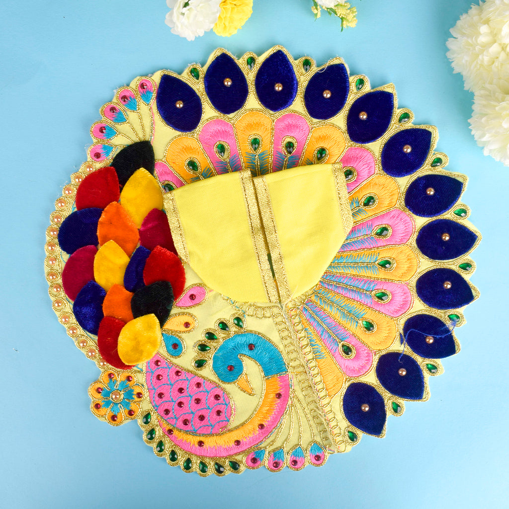 Attractive Peacock Design Dress for Laddu Gopal in Premium Fabric with Intricate Embroidery – India’s Largest Pooja Accessories Brand – www.satvikstore.in