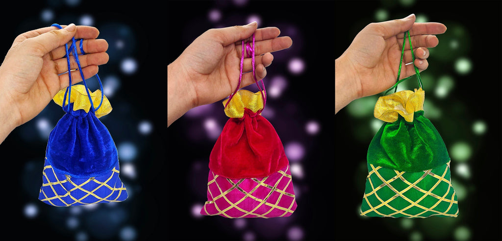 Designer Valvet Potli Dry Fruit Favour Pouches Puja Store Online Pooja Items Online Puja Samagri Pooja Store near me www.satvikstore.in