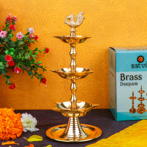 Brass 3 Step Peacock Kerala Diya