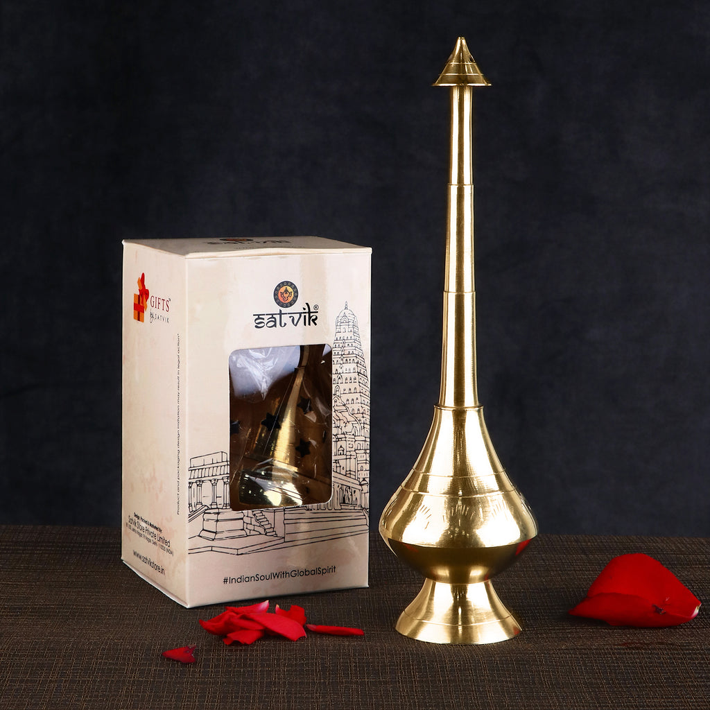 Gulab Pash (Holy Water Sprinkler), traditionally crafted vessel used for sprinkling rose water or holy water during pooja, havan, and spiritual rituals. 
India’s Largest Pooja Accessories Brand – www.satvikstore.in 