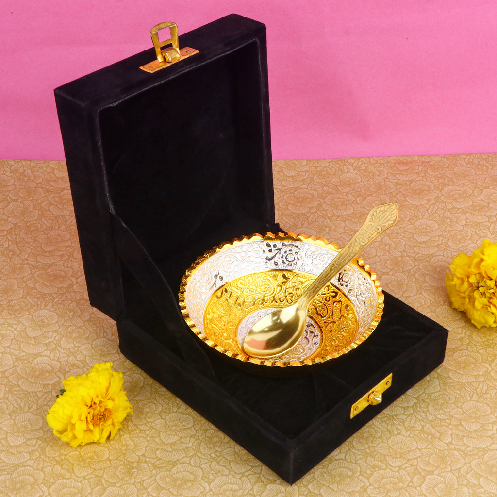 Beautifully crafted decorative embossed silver base bowl with intricate detailing, perfect for pooja rituals, home décor, or festive gifting. India’s Largest Pooja Accessories Brand – www.satvikstore.in